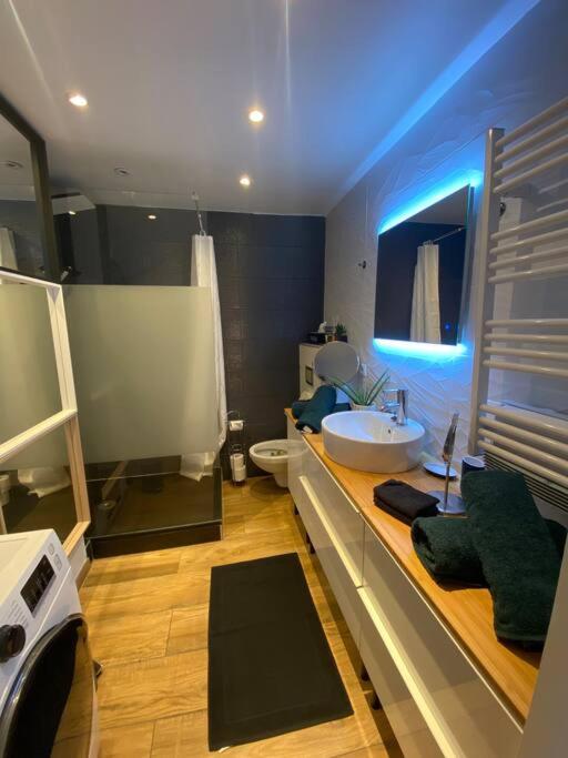a large bathroom with a sink and a toilet at Charmante maison avec extérieur à deux pas des remparts in Aigues-Mortes
