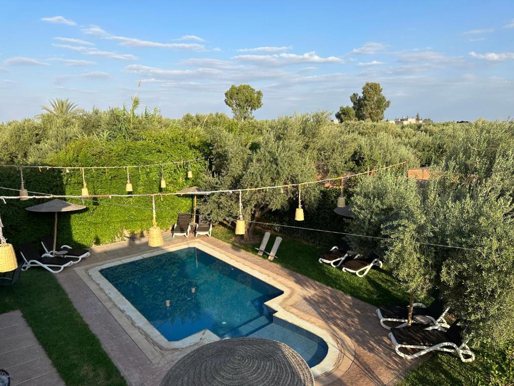 an overhead view of a swimming pool in a yard at Oasis Merasi Marrakech in Marrakesh