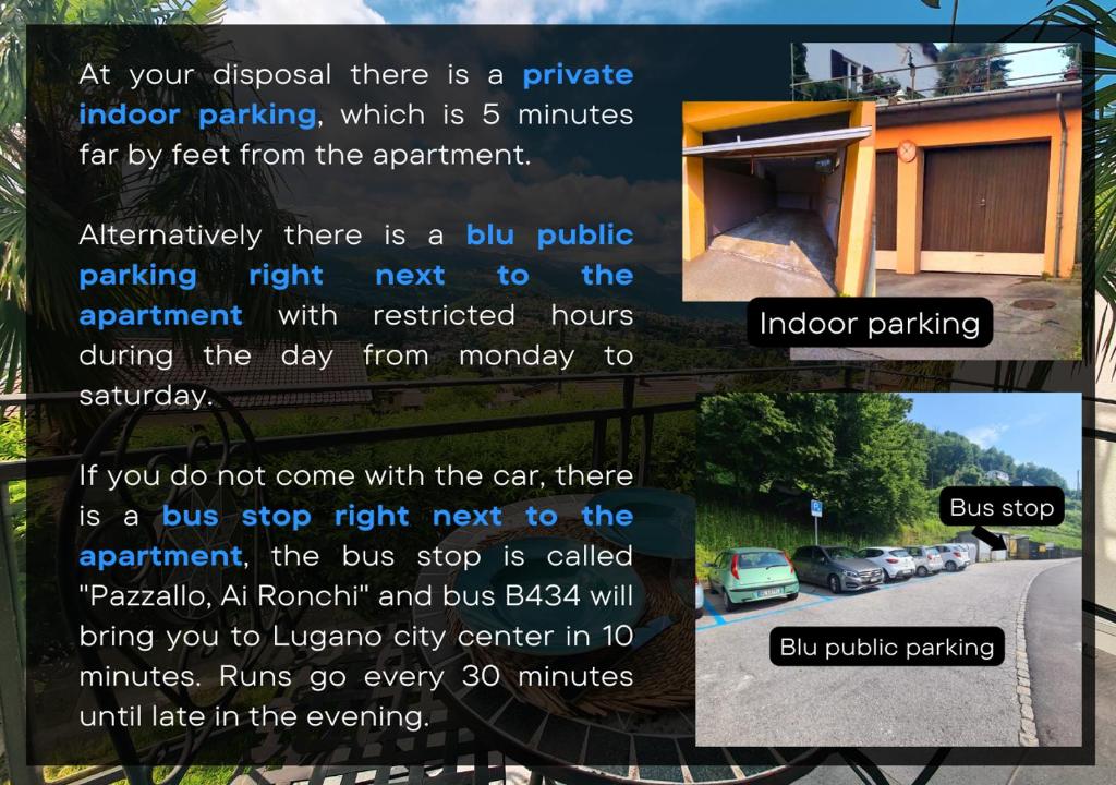 a flyer for a bus stop next to a street at Suite Apartment with a view and free parking in Lugano
