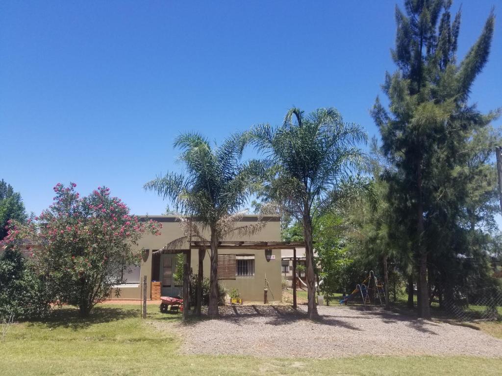 a house with two palm trees in front of it at El Sosiego Posada de Campo in Colón
