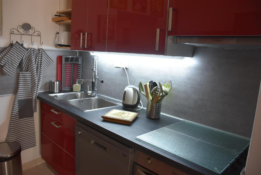 cocina con fregadero y encimera en Gite VIANY 1, en La Tour-dʼAigues