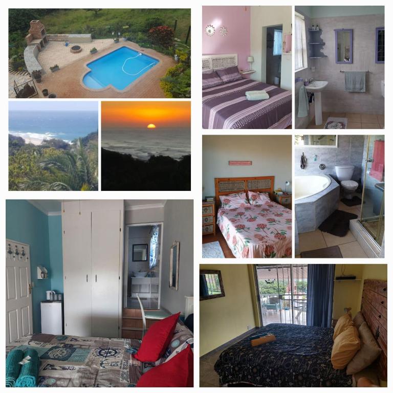a collage of photos of a hotel room with a pool at SeeBos Holiday Home in Port Edward