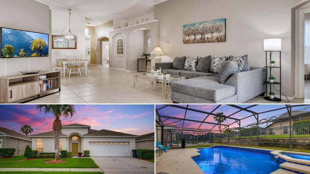 a collage of three pictures of a house at 8122spd - Dream Villa In Windsor Palms in Kissimmee