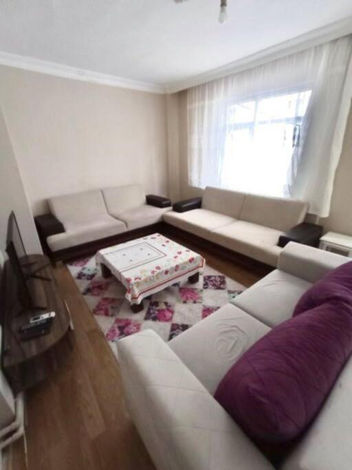 uma sala de estar com um sofá e uma mesa em 3+1 / 105m2 / Fulya’da fully furnished em Istambul