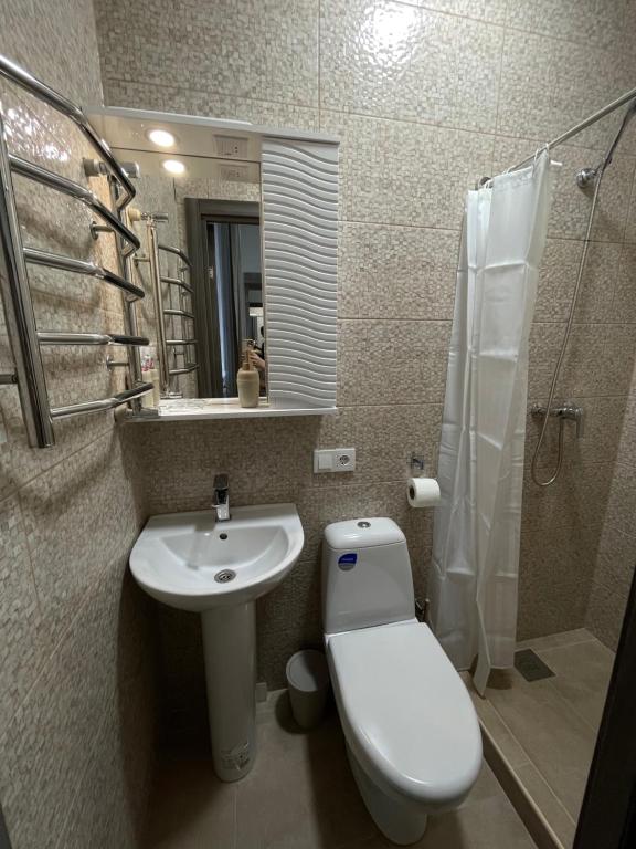 Koupelna v ubytování Hotel Voyage Вояж