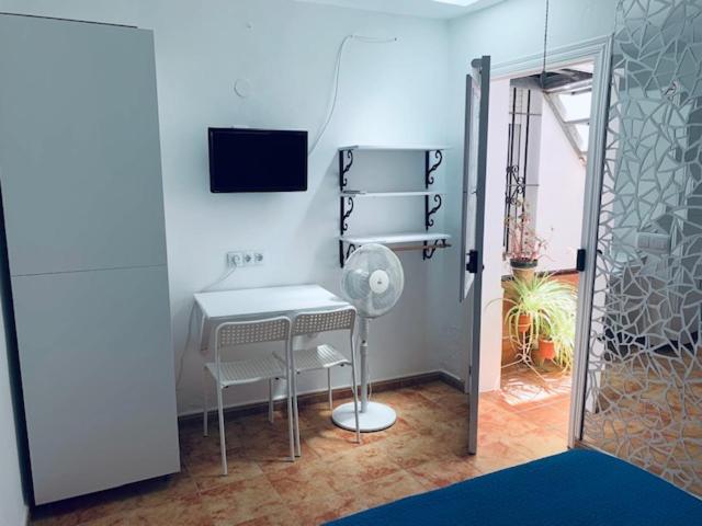 Pokój ten wyposażony jest w biurko, wentylator i telewizor. w obiekcie Petit Room, Habitación w mieście Conil de la Frontera