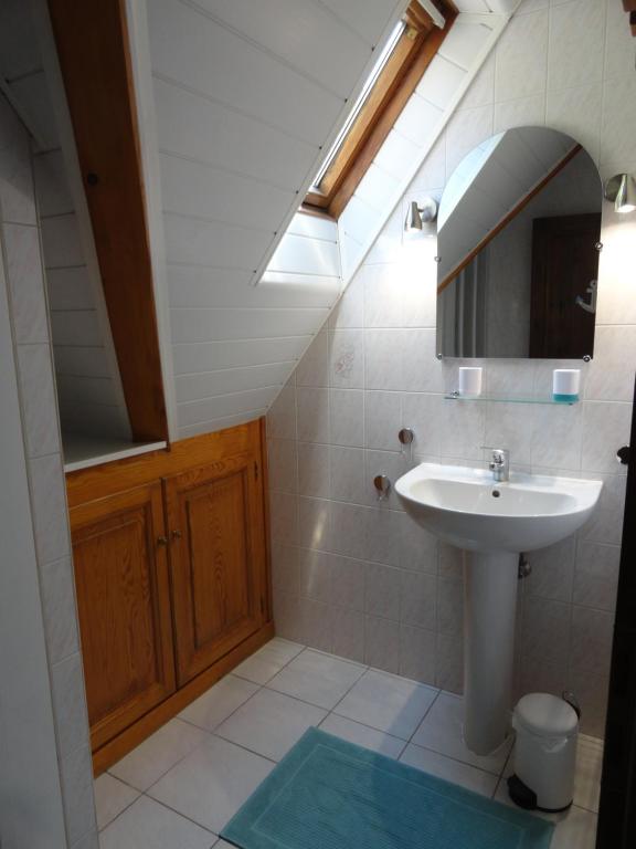 a bathroom with a sink and a mirror at GÏTE LA DANSE DES BICHES in Ranspach