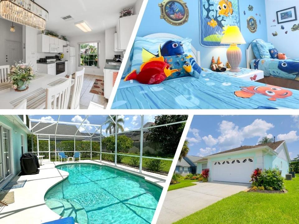 un collage di foto di una casa con piscina di 1566 Oak Hill Trail Villa #105715 Villa a Orlando