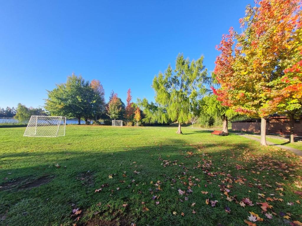 a field with a soccer goal in a park at Hotel y Cabañas Las Mellizas - Caja Los Andes in Los Ángeles