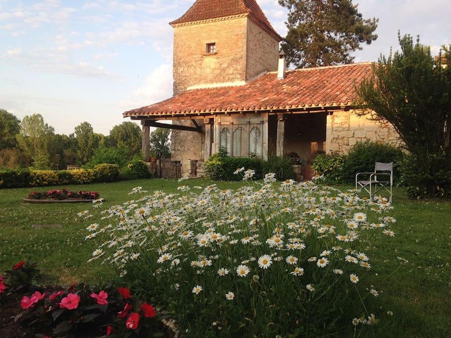 een bloemenveld voor een gebouw bij Château de Favols, gite sur Lot (Lot et Garonne) in Bias