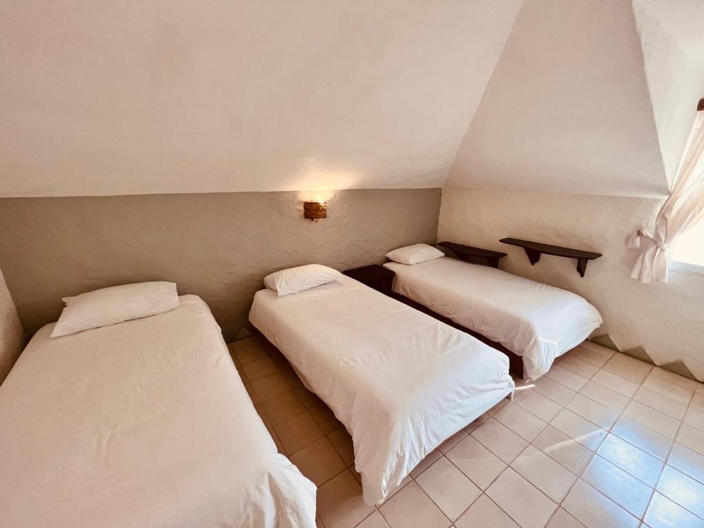 Una cama o camas en una habitación de Hotel La Tortuga