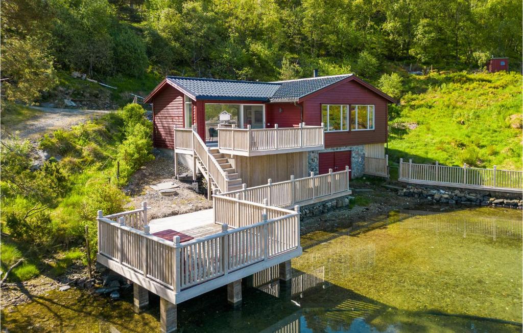 an aerial view of a house on the water at Cozy Home In Sveio With Wifi in Sveio