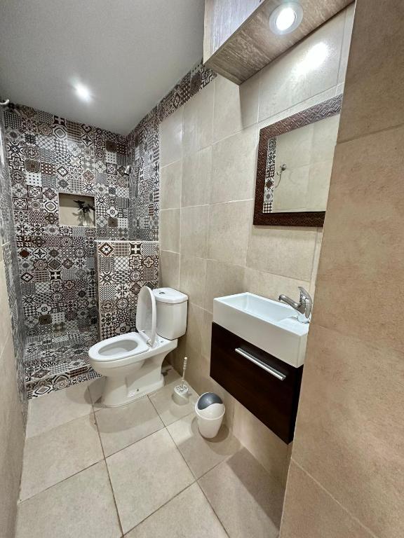 a bathroom with a toilet and a sink at EXCLUSIVO LOFT CENTRICO in Alta Gracia
