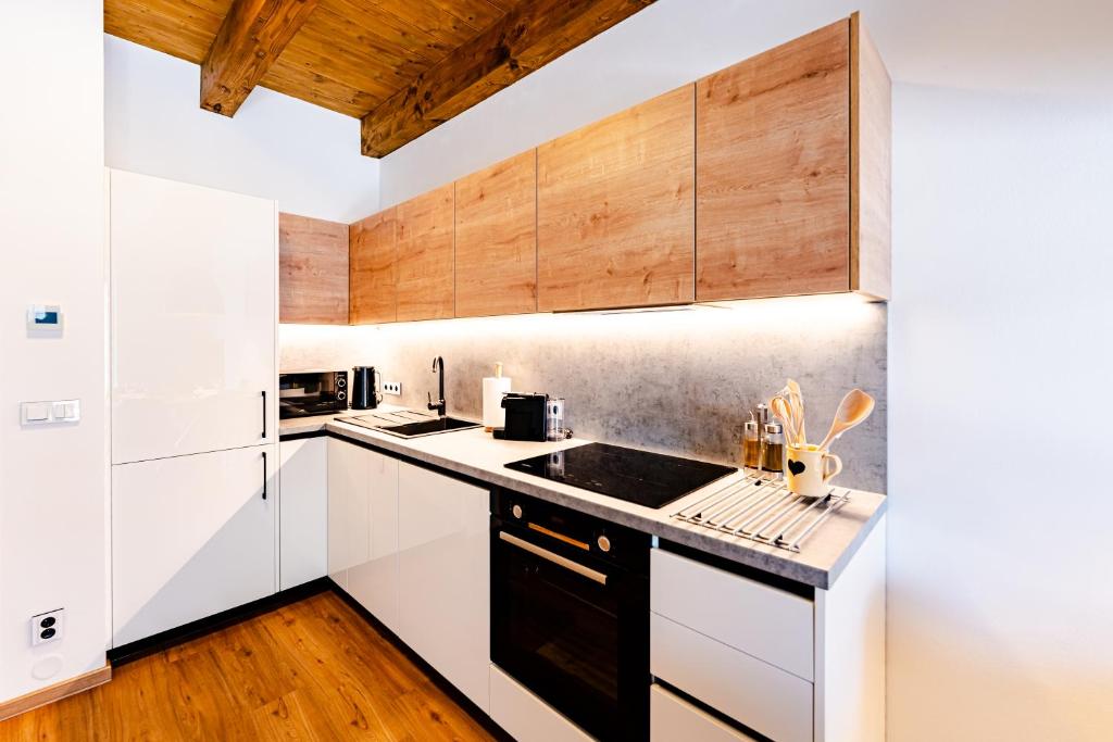 Kuchyň nebo kuchyňský kout v ubytování Apartmány Králíky - Dolní Morava