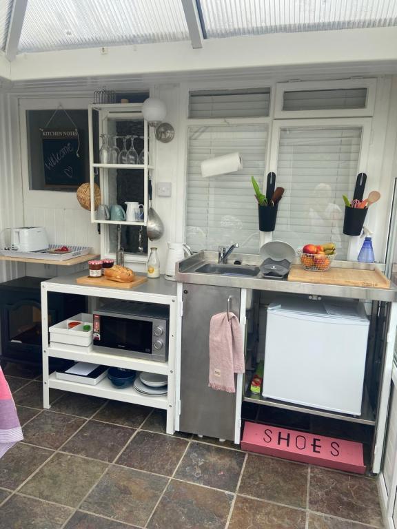 a kitchen with a sink and a counter at Barrow Harbour studio apartment in Tralee