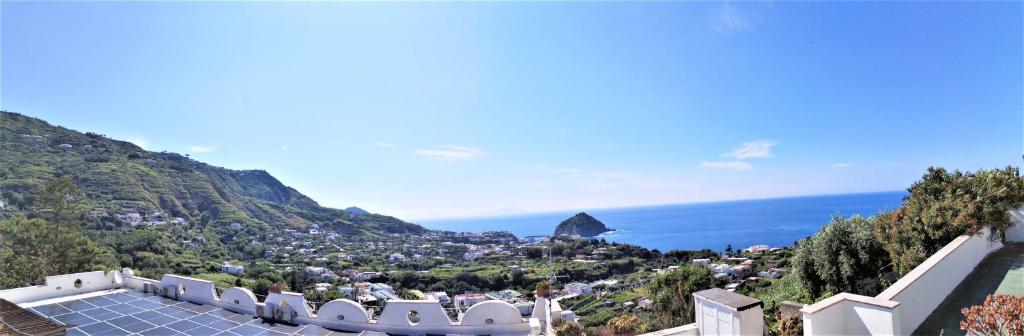 - une vue sur une ville perchée sur une colline avec l'océan dans l'établissement Villa Rosa Sea View, à Ischia