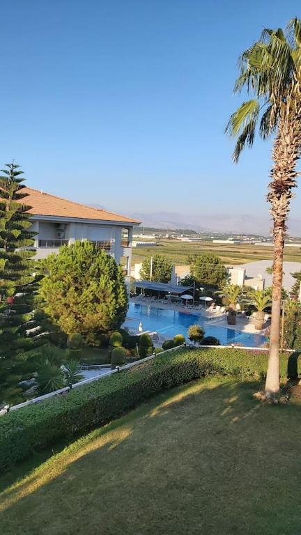 a resort with a swimming pool and a palm tree at 5 YILDIZLI OTEL KONFORU in Antalya