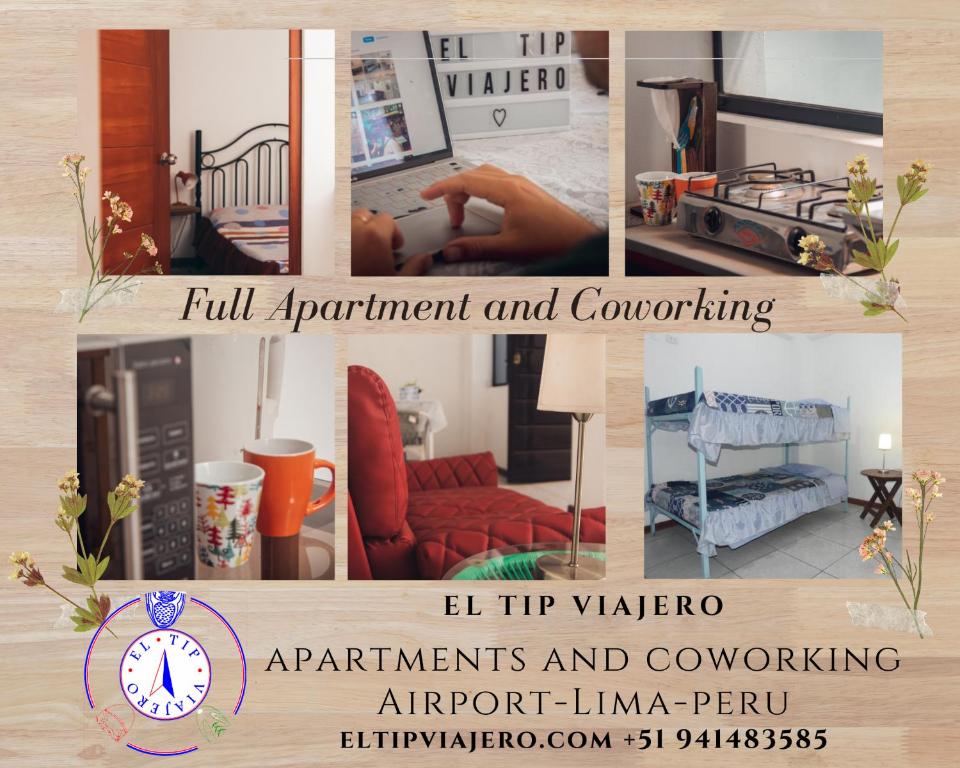un collage de fotos de una sala de estar en Apartment Near to Lima Airport Perú , El Tip Viajero, en Lima