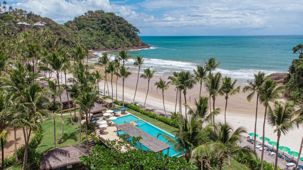 an aerial view of the beach at the resort at São José Beach Club & Hotel in Itacaré