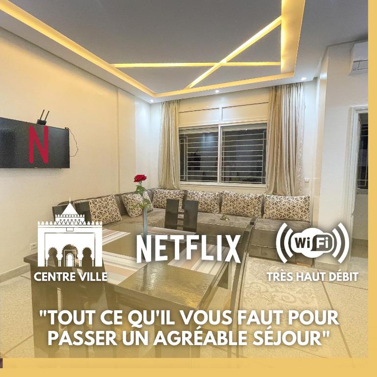 Hotel Appartement la gare Rabat ville, a rendering of a living room with a tv at Appartement la gare Rabat ville in Rabat