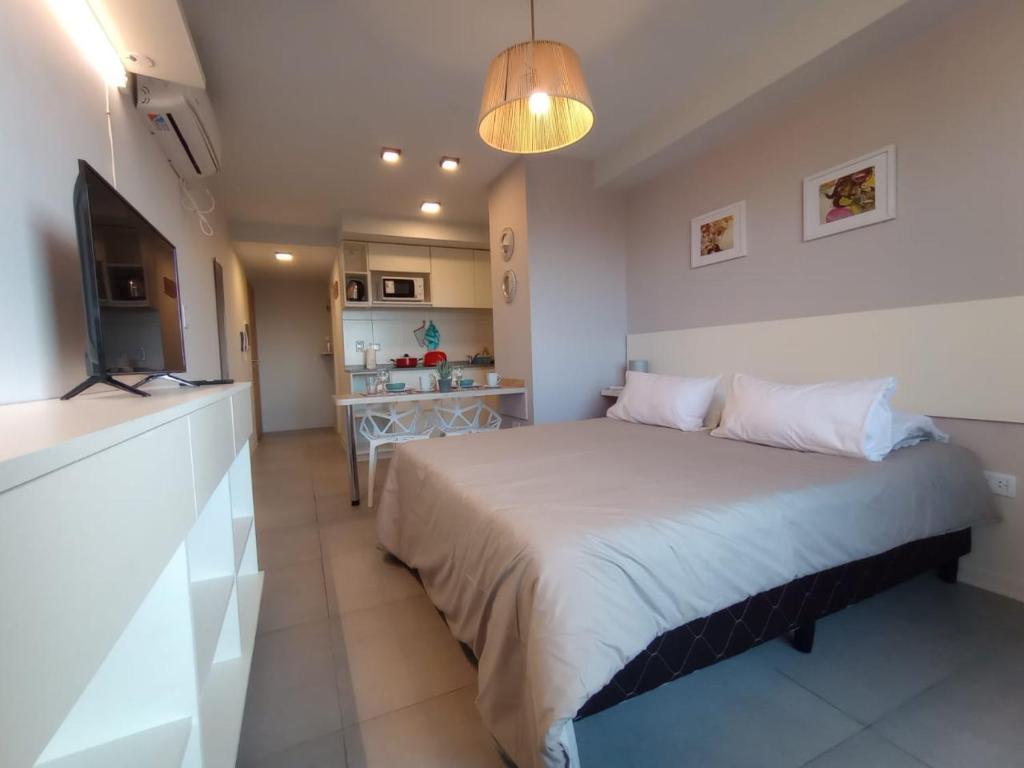 1 dormitorio con 1 cama grande y TV en Rent for Days - Mono Zoe en San Miguel de Tucumán