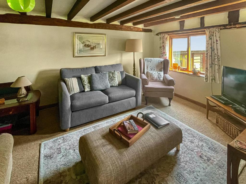 a living room with a couch and a tv at Jinney Ring in Leintwardine