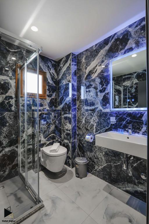 Koupelna v ubytování Hotel Alpha