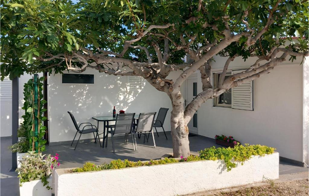 a patio with a table and chairs under a tree at Stunning Apartment In Razanac With Wifi in Ražanac
