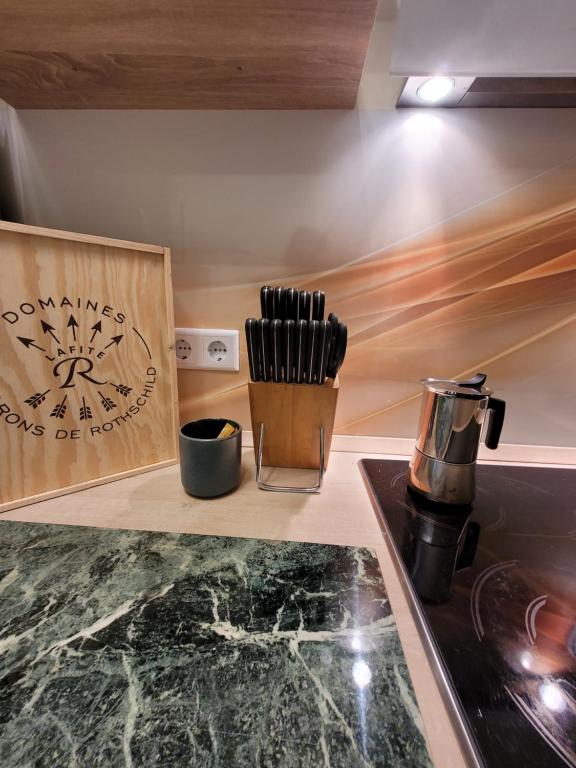 Kuchyň nebo kuchyňský kout v ubytování Ferienwohnung Riesling