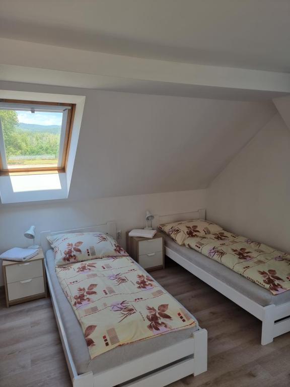 Postel nebo postele na pokoji v ubytování Penzion Hvozd