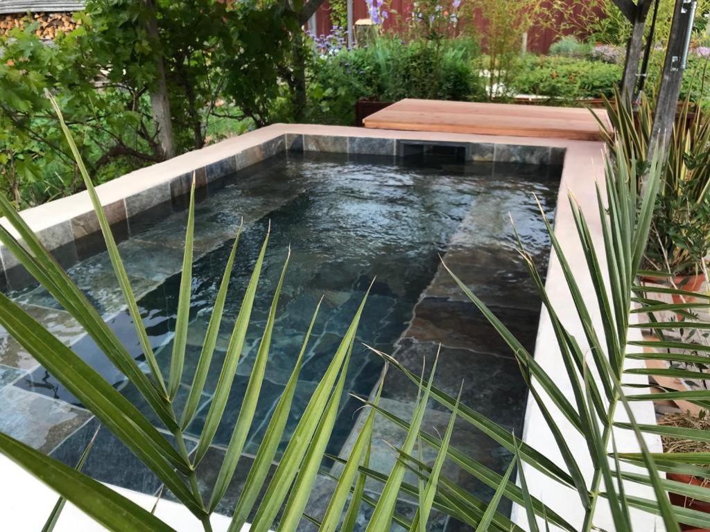 una piscina en un jardín con plantas en La Maison du Potager, en Saint-Racho