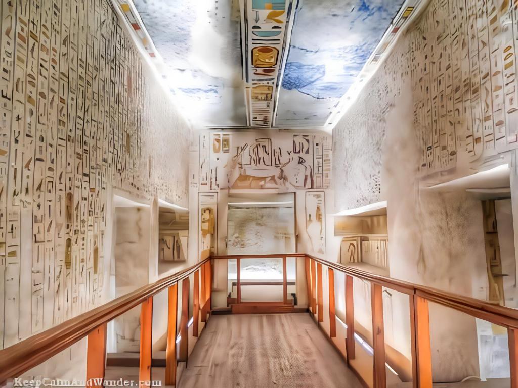 a corridor in a building with writing on the walls at Royal Home Luxor Nile View in Luxor