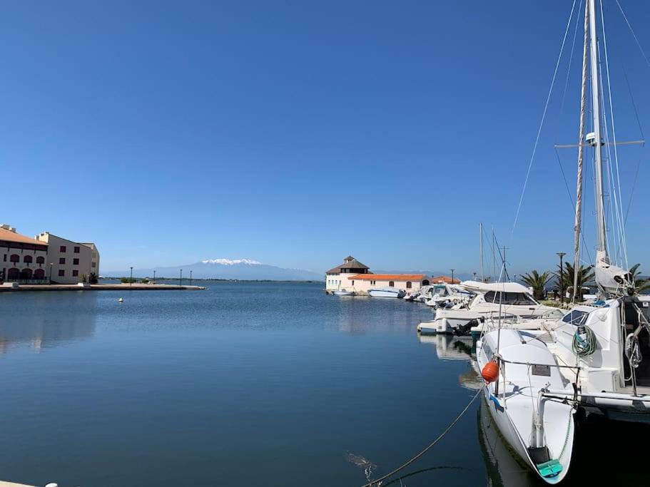 un groupe de bateaux est amarré dans un port dans l'établissement T2 NEUF + BATEAU / PISCINE SUPER INFRASTRUCTURES, au Barcarès