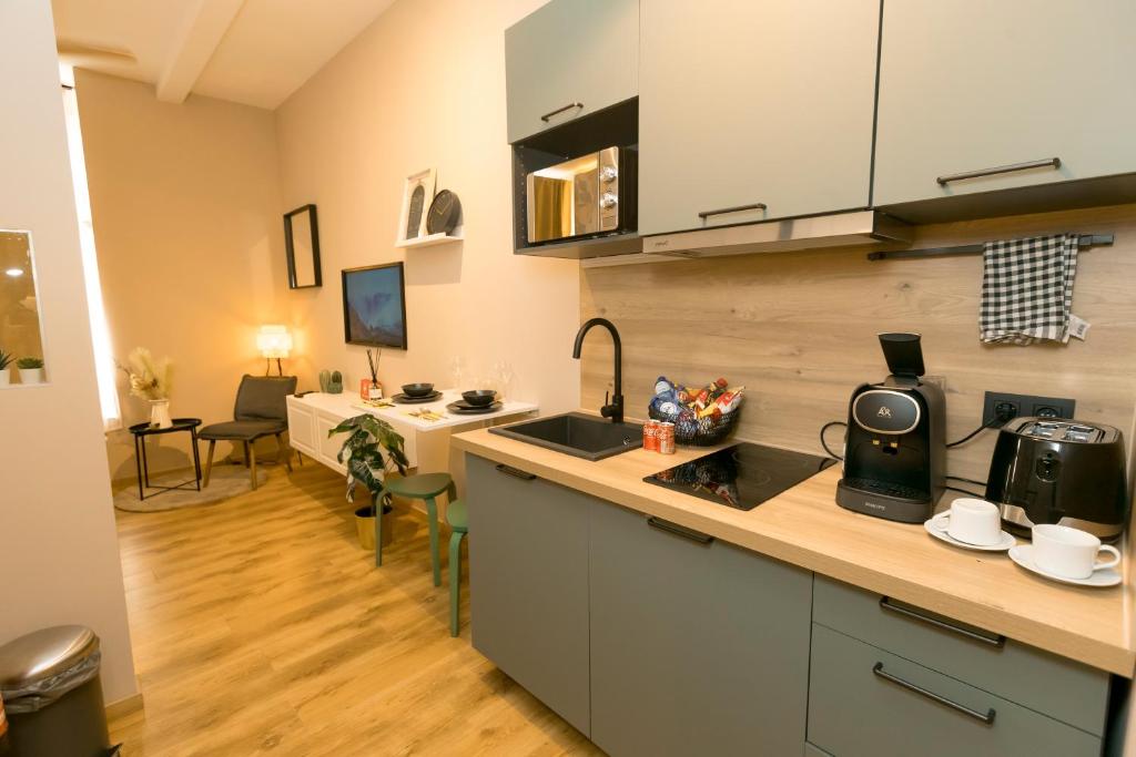 Kuchyň nebo kuchyňský kout v ubytování Golden Dove Luxury Aparts