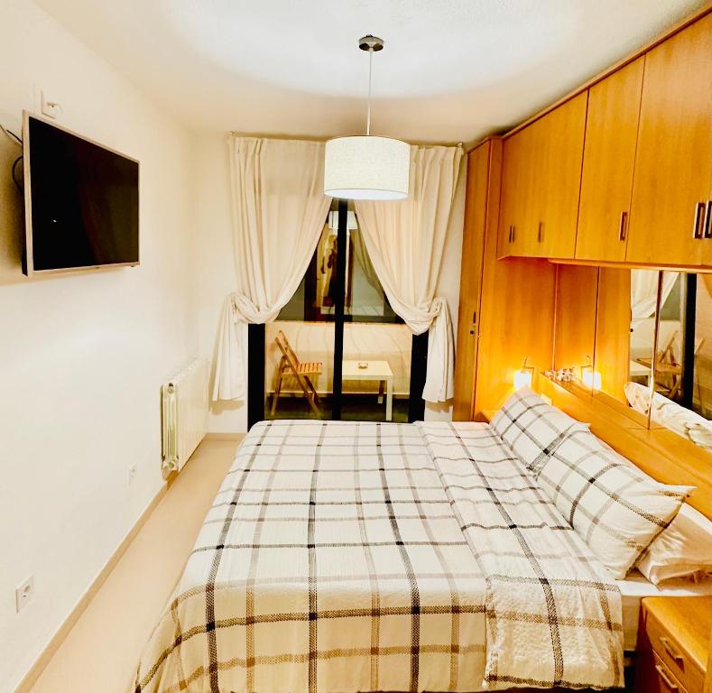 1 dormitorio con 1 cama y TV en una habitación en Double Room with bathroom, en Alicante