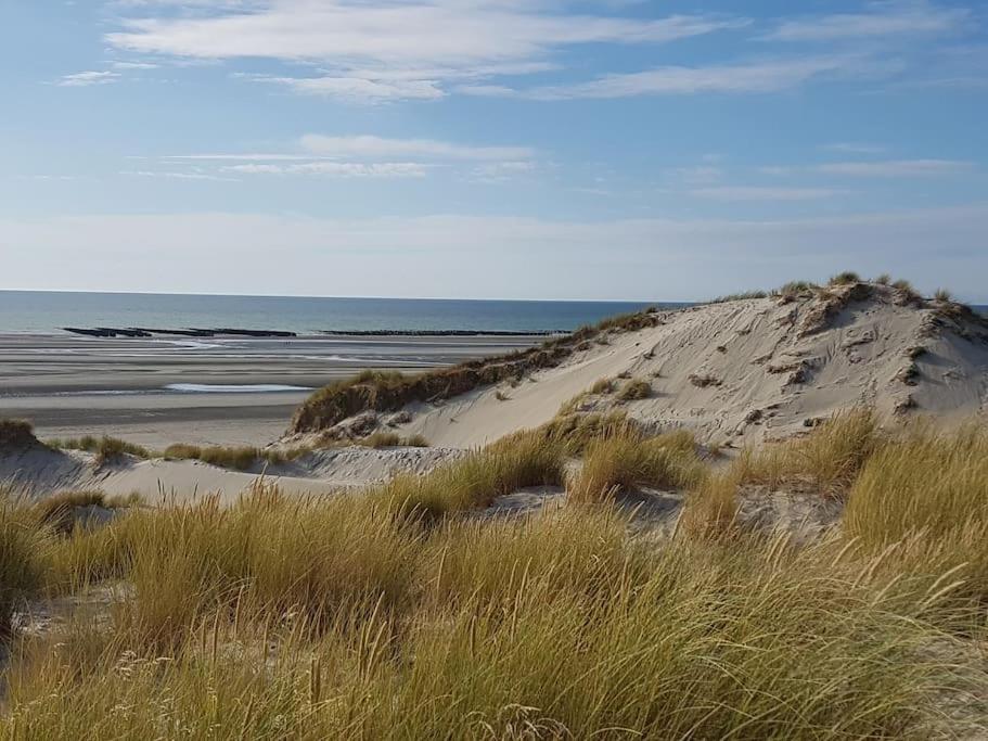 una spiaggia con una collina di sabbia e l'oceano di FORT MAHON superbe appartement face mer a Fort-Mahon-Plage