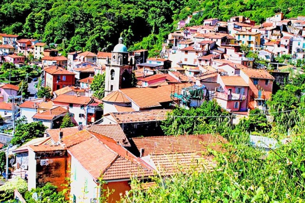 un groupe de maisons sur une colline avec des toits dans l'établissement Casa Vacanze Il Gelsomino, à La Spezia