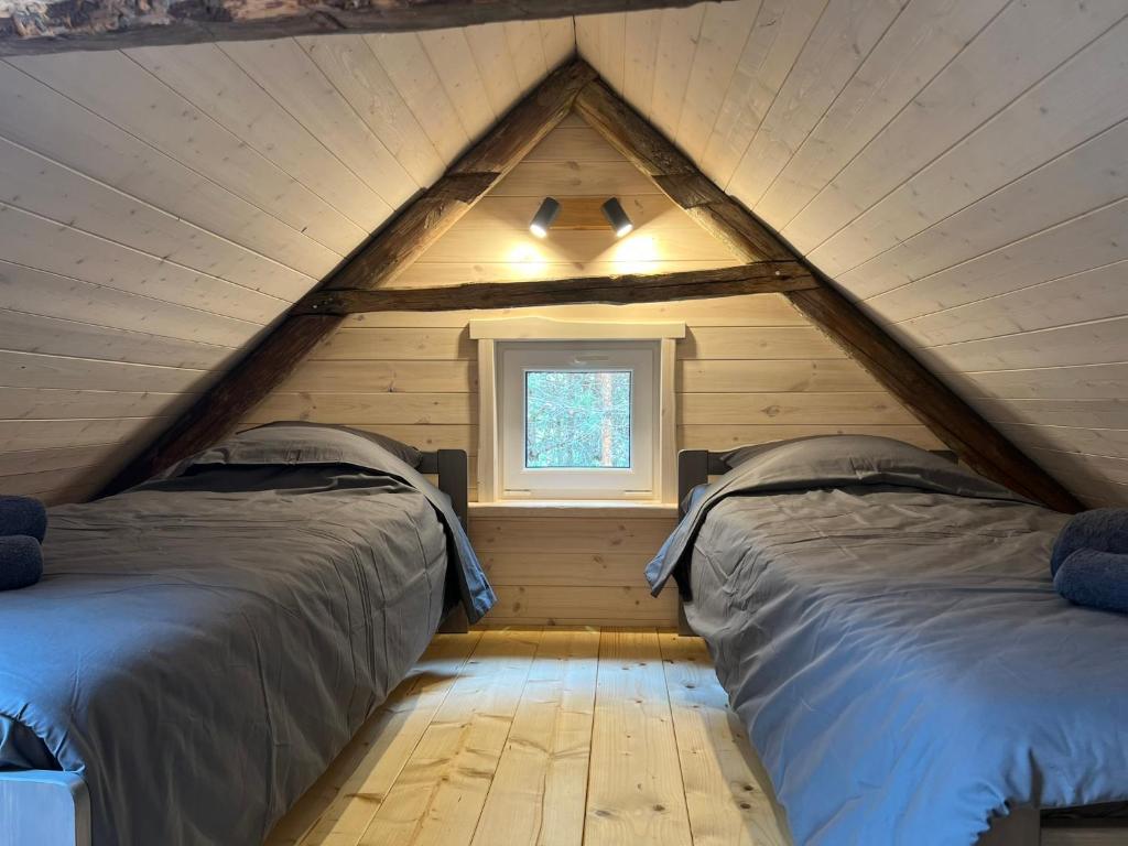 a bedroom with two beds in a attic at Noorendik 