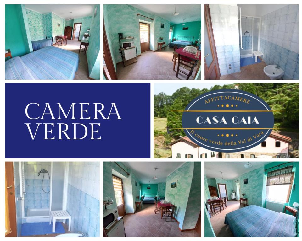 een collage van foto's van een huis met een bord bij Casa Gaia 
