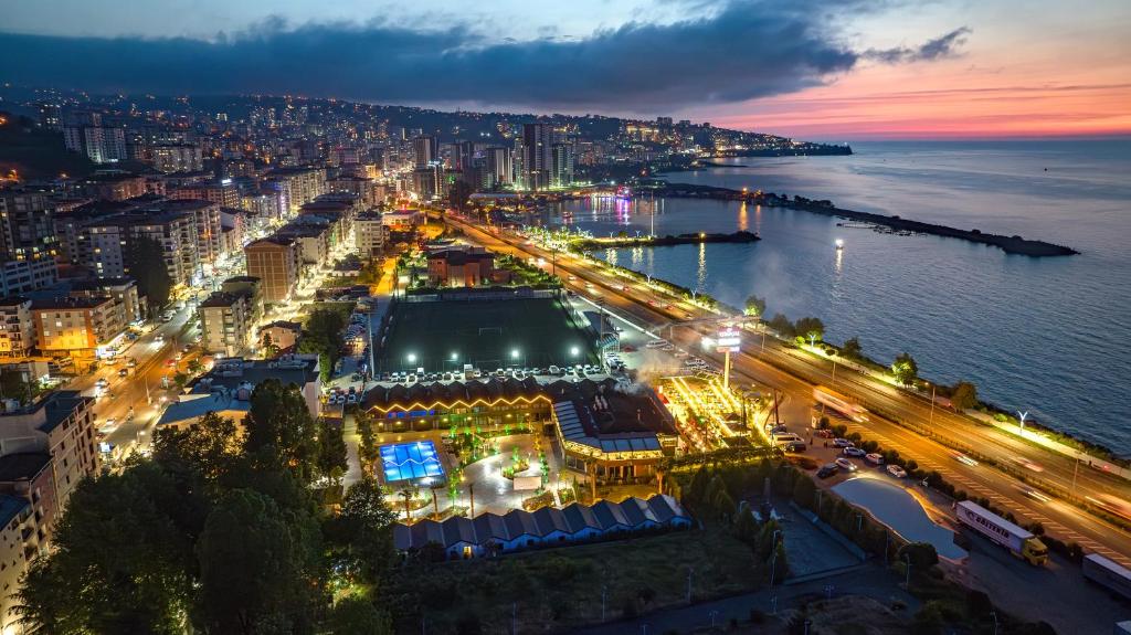 an aerial view of a city at night at Sandal Otel in Trabzon