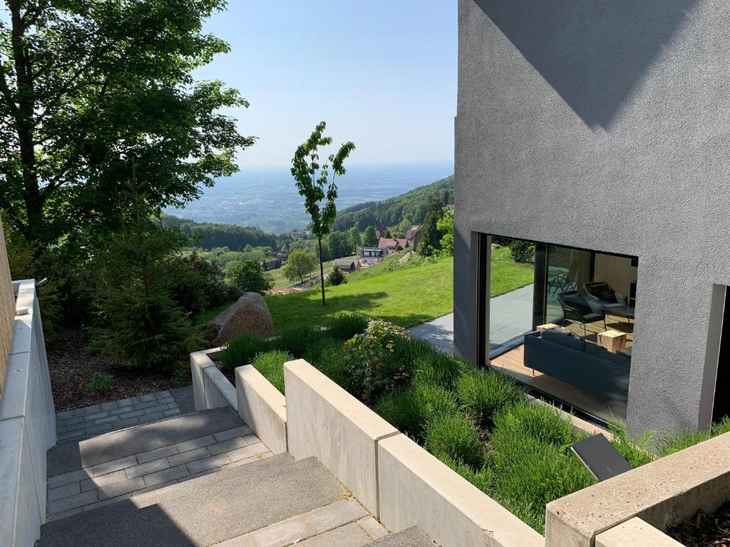 a modern house with a view of the valley at Bergweide 36 in Sasbachwalden