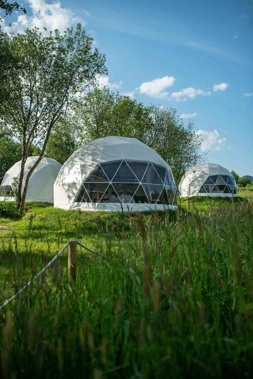 Zahrada ubytování Glamping Biała Czapla z balią nad jeziorem czorsztyńskim