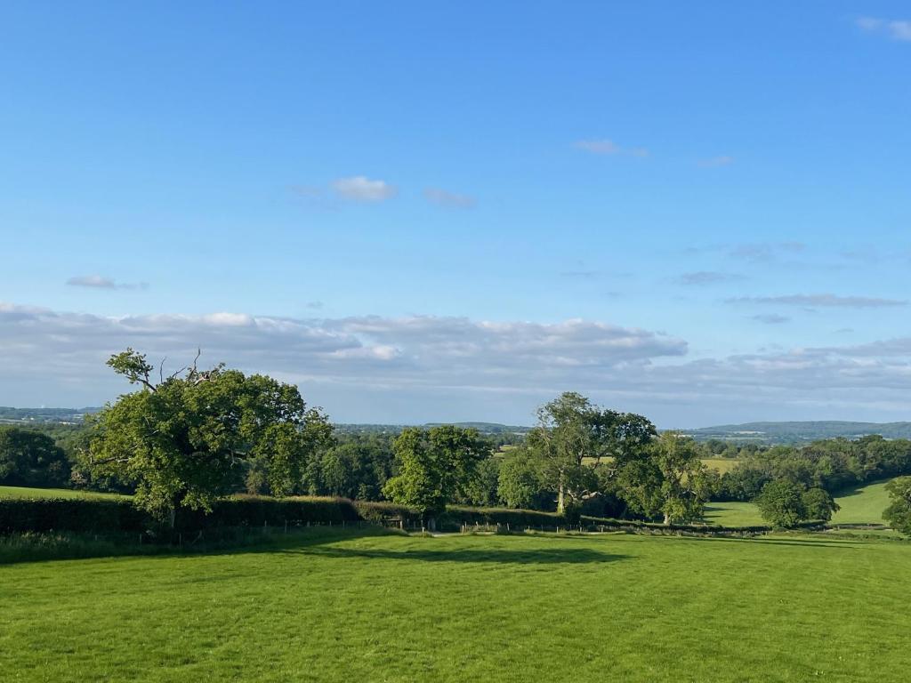 a large green field with trees in the distance at 2 Guests Studio - Free Parking - Stunning Views in Bruton