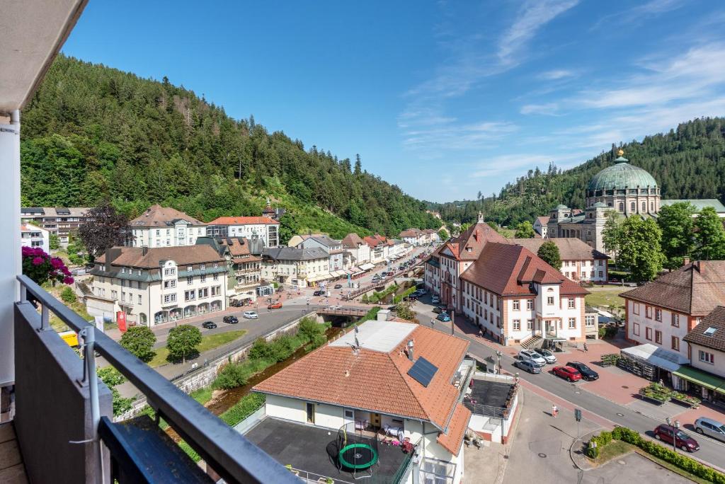 an aerial view of a town in the mountains at Kloster Meister Haus Apartment 15 in St. Blasien