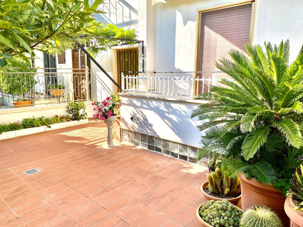 un patio con un montón de plantas en una casa en Brevi periodi, en Policoro