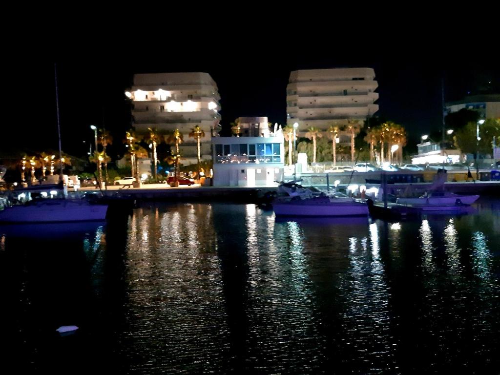 a group of boats docked in a marina at night at Little House in San Salvo