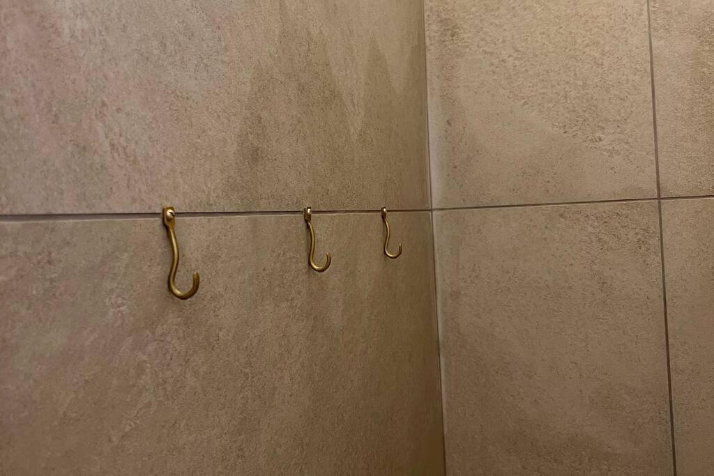 a wall with two towel hooks on a wall at Bormes - Le Loft in Bormes-les-Mimosas