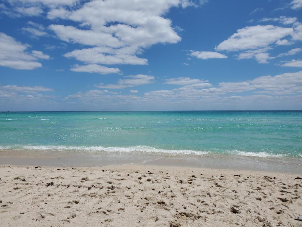 una playa de arena con el océano y nubes en el cielo en Entire Beach Front Condo w/ pool Amazing view 4pax, en Miami Beach
