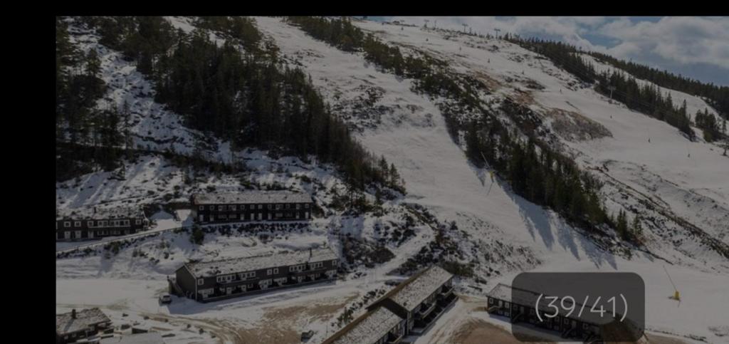 una vista aerea di una stazione ferroviaria sulla neve di Leilighet på Gautefall a Drangedal