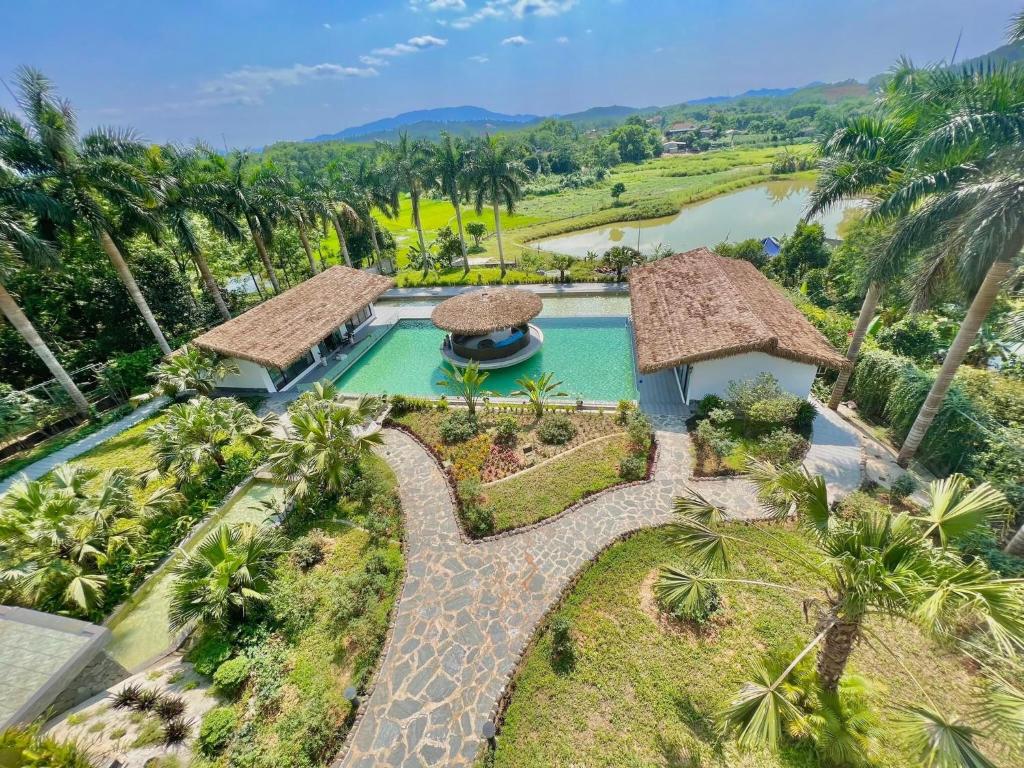 an aerial view of a resort with a swimming pool at Eagle Bavi Resort in Ba Vì